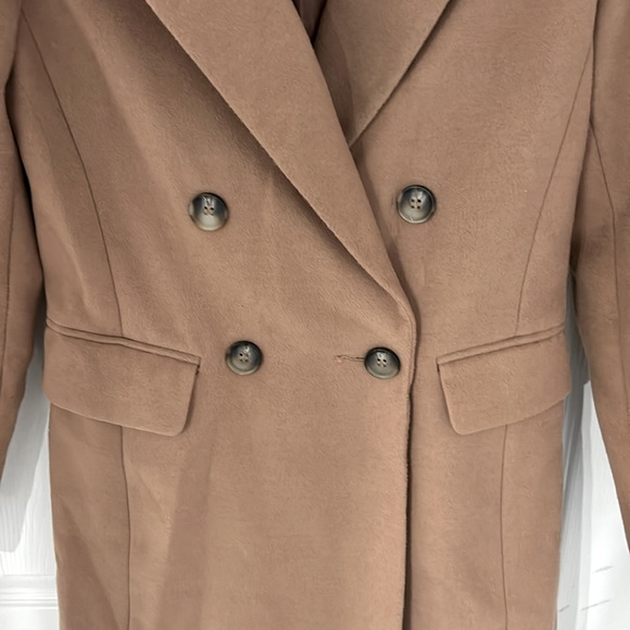 TopShop Camel Peacoat Trench Double Breasted Women Fall Winter Midi Pockets Sz 2 - Picture 2 of 13